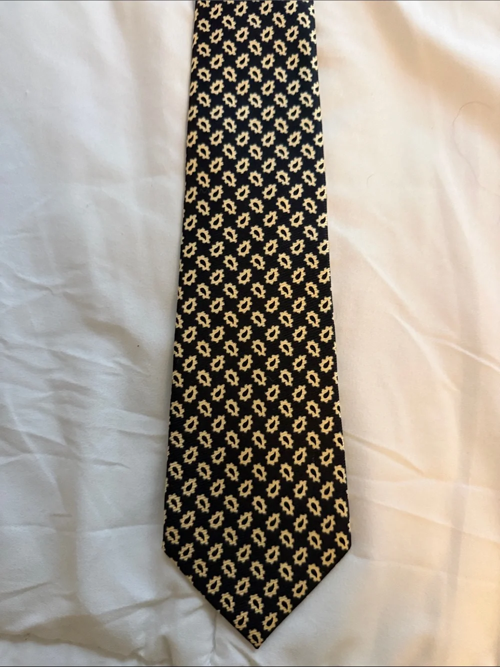 Black Tie with Yellow Floral Medallion Pattern